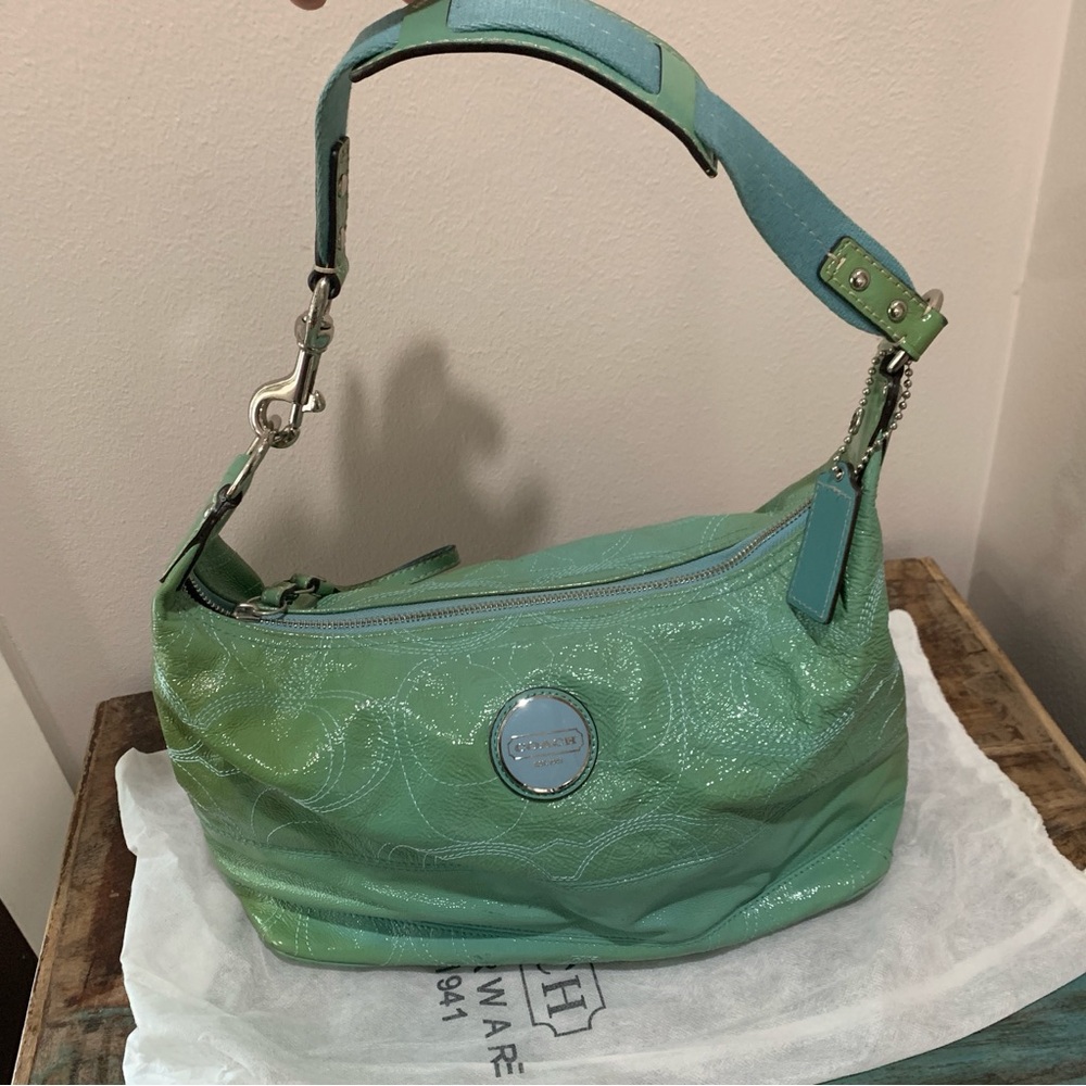 Coach “C” stitched Turquoise Hobo Purse Bag
